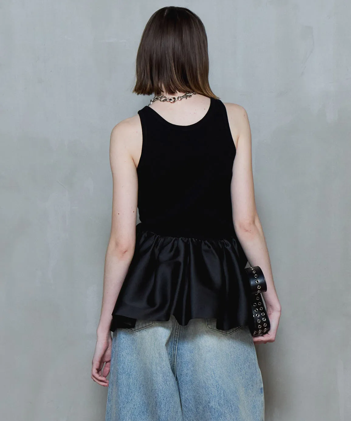 【PRE-ORDER】Satin Combination Peplum Tank Top