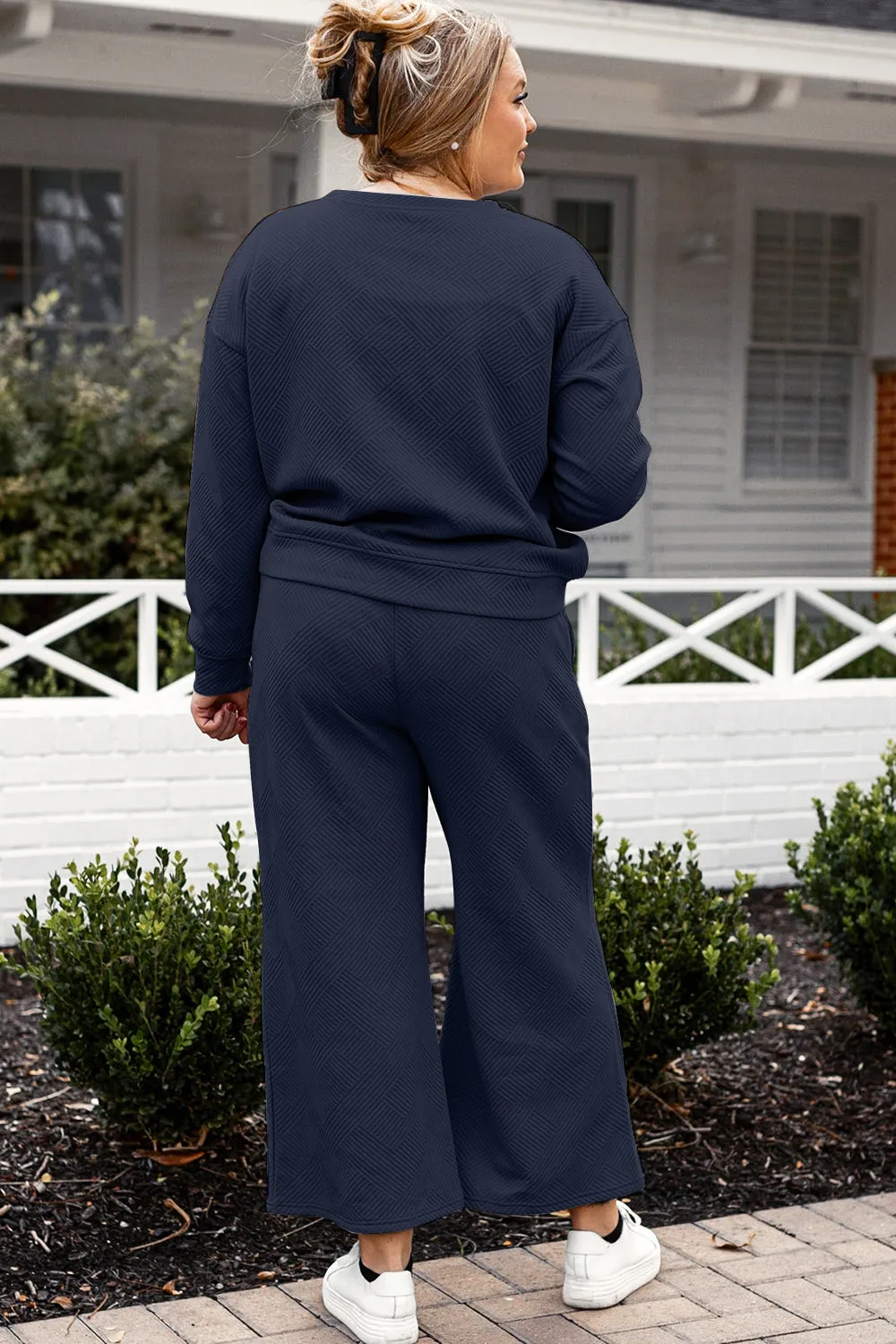 Preorder Textured Long Sleeve Top and Drawstring Pants Set
