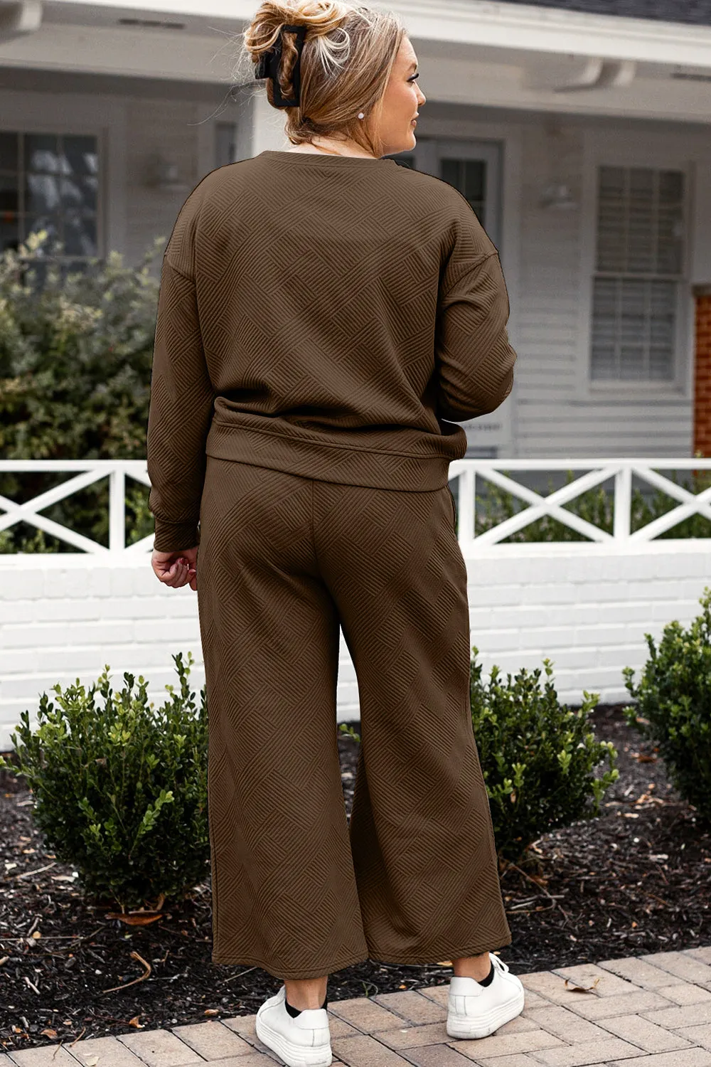 Preorder Textured Long Sleeve Top and Drawstring Pants Set