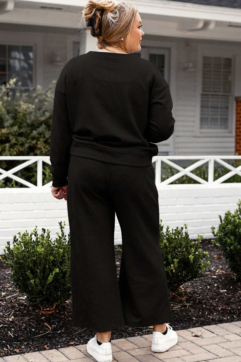 Preorder Textured Long Sleeve Top and Drawstring Pants Set