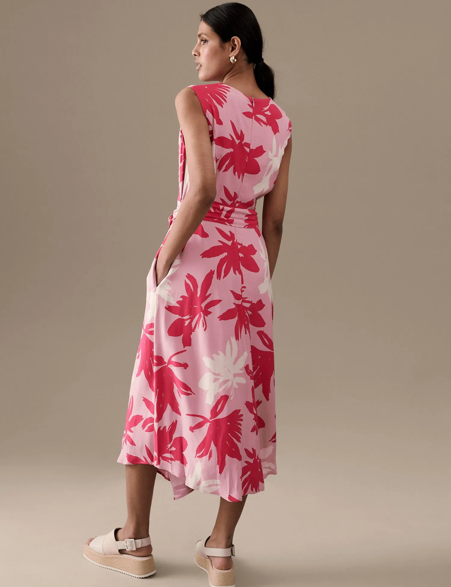 Printed Round Neck Midi Shift Dress
