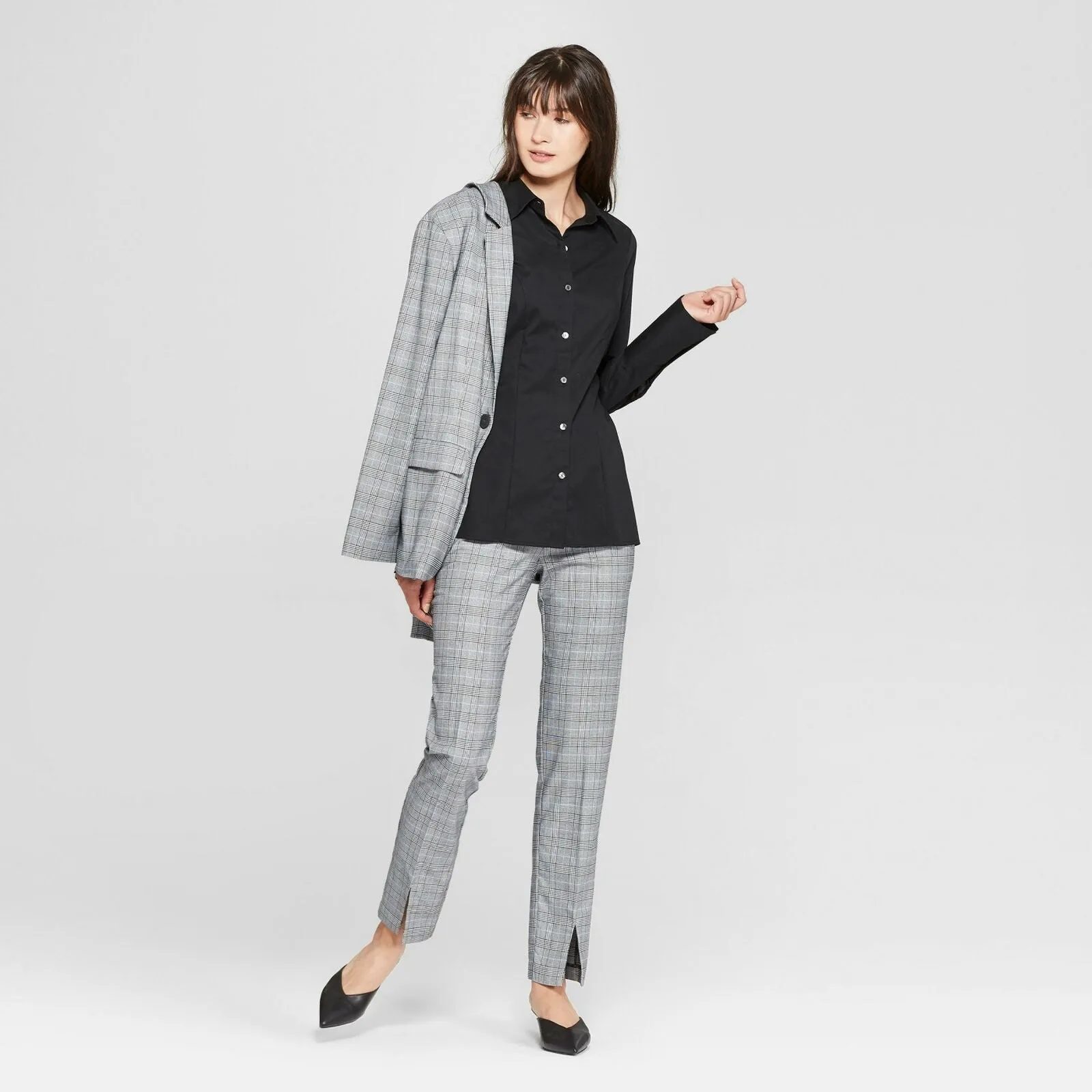 Prologue Women's Long Sleeve Fitted Button-Down Collared Shirt Blouse Top