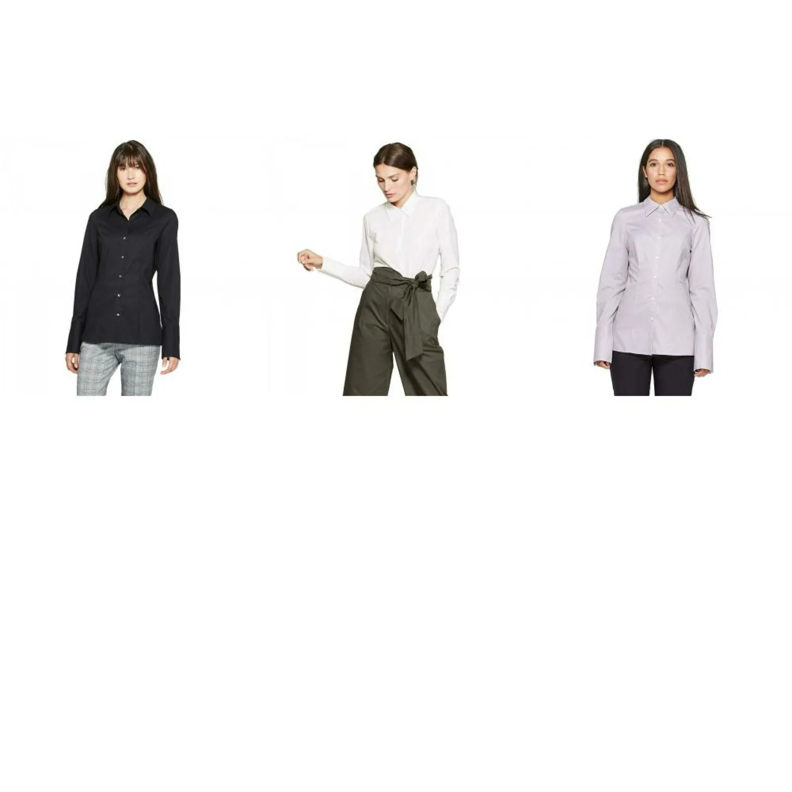 Prologue Women's Long Sleeve Fitted Button-Down Collared Shirt Blouse Top