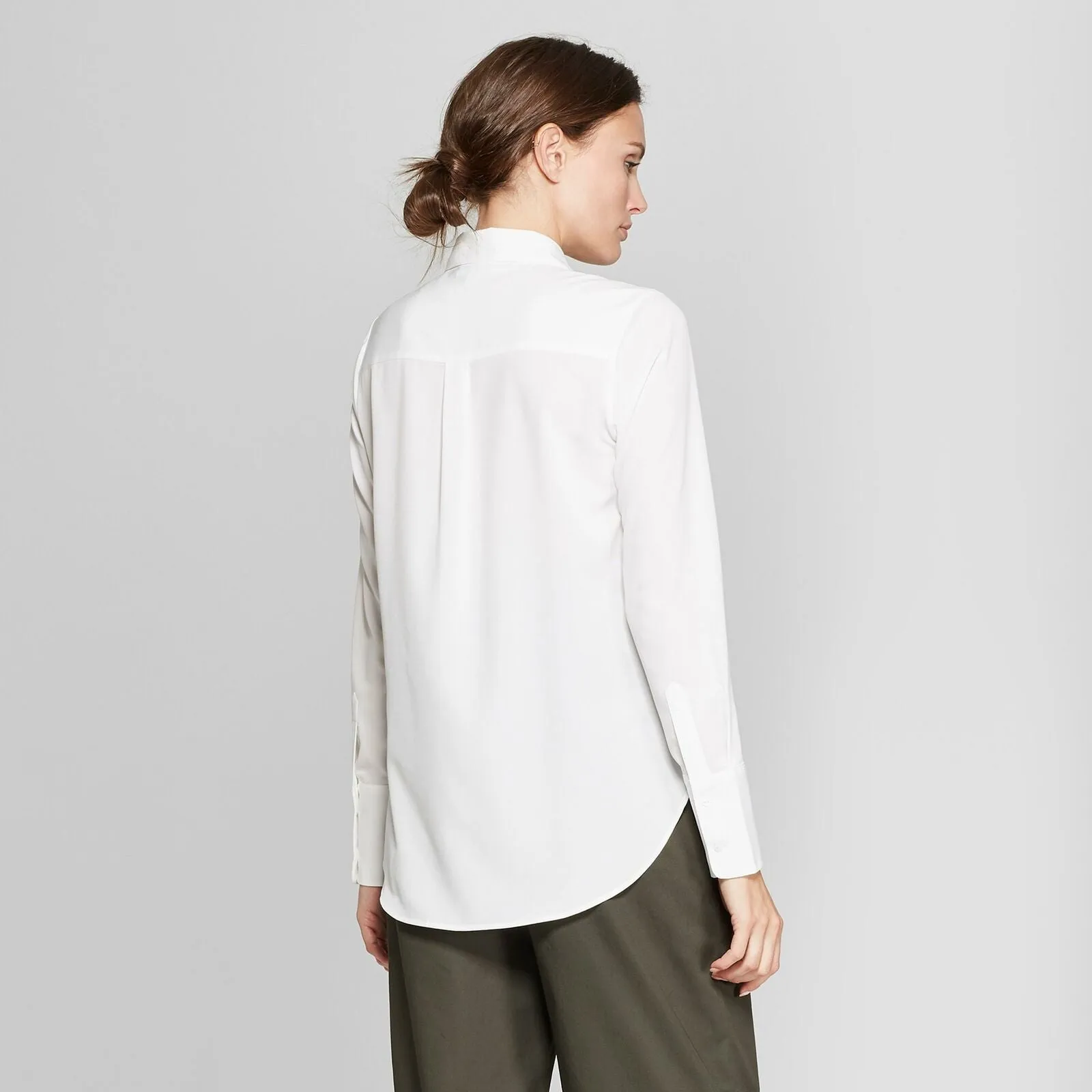 Prologue Women's Long Sleeve Fitted Button-Down Collared Shirt Blouse Top
