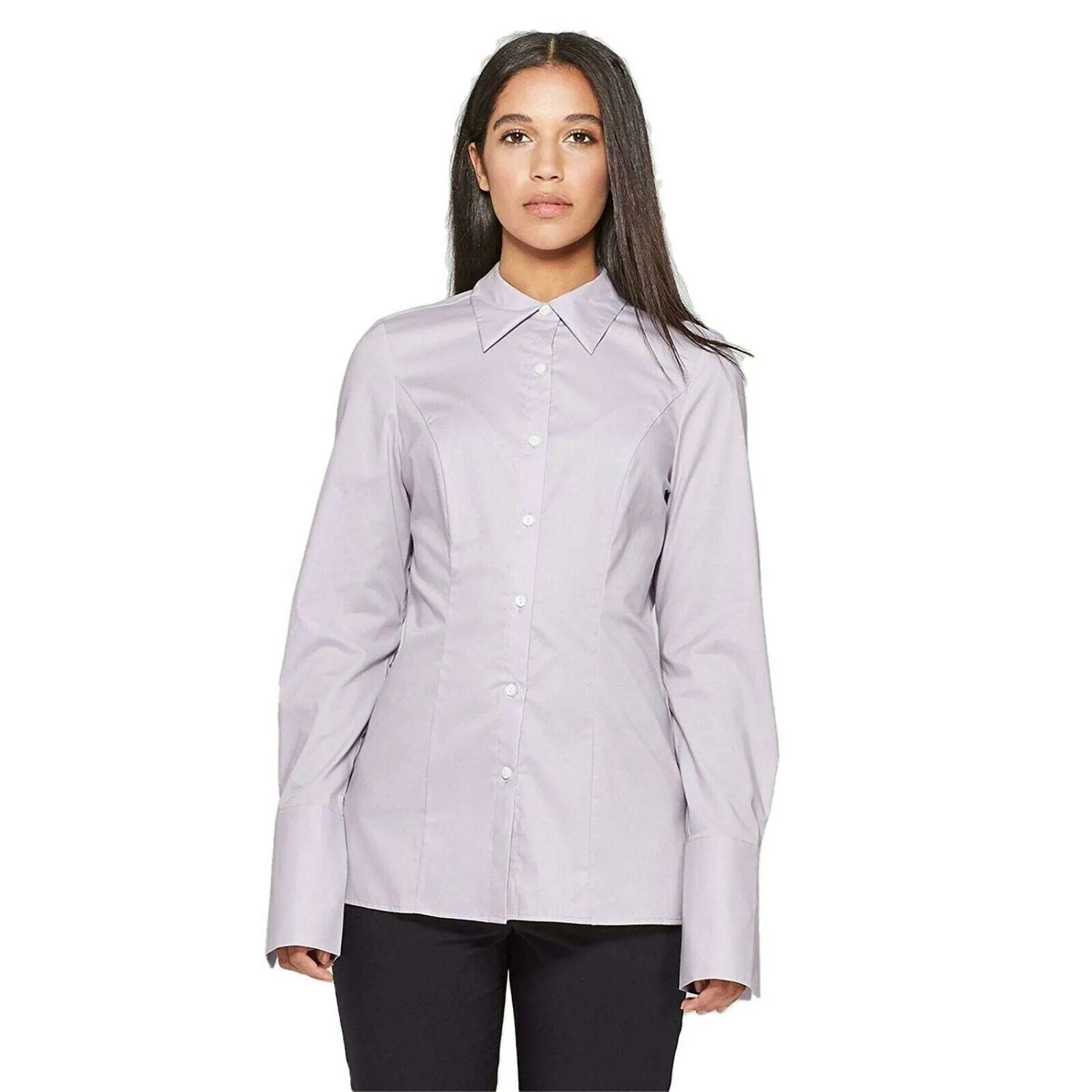 Prologue Women's Long Sleeve Fitted Button-Down Collared Shirt Blouse Top