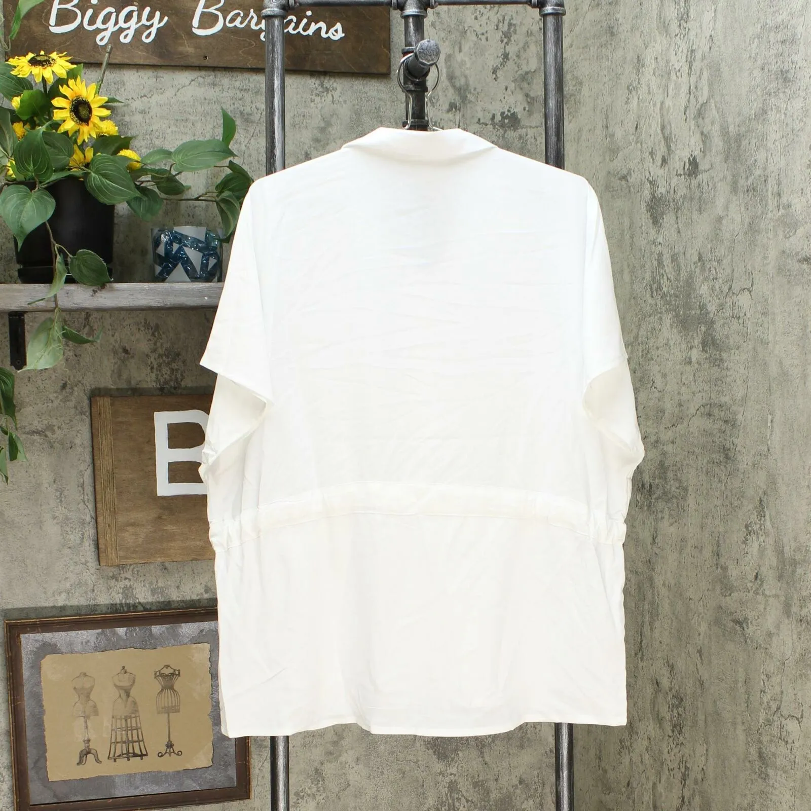 Prologue Women's Short Sleeve Button-Down Blouse with Waist Tie