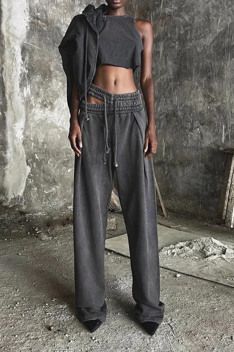 PS3411 Distressed Wide Leg Sweatpants
