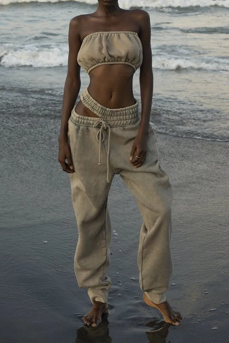 PS3411 Distressed Wide Leg Sweatpants