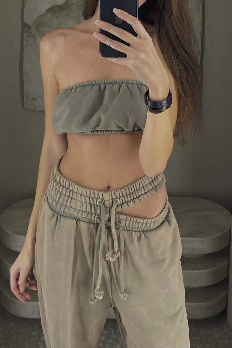 PS3411 Distressed Wide Leg Sweatpants