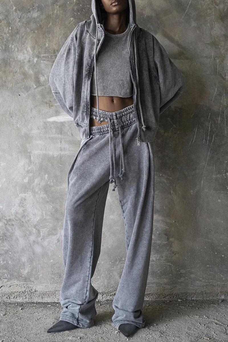 PS3411 Distressed Wide Leg Sweatpants