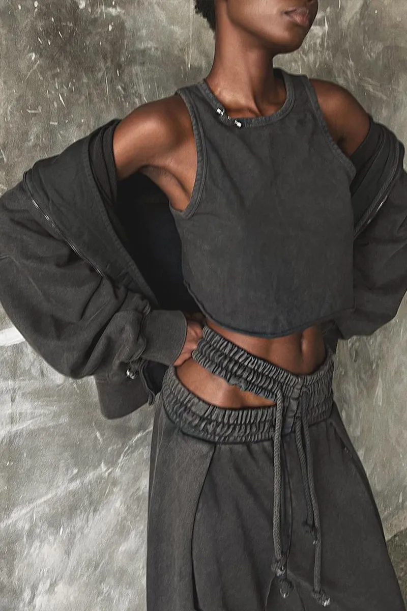 PS3411 Distressed Wide Leg Sweatpants