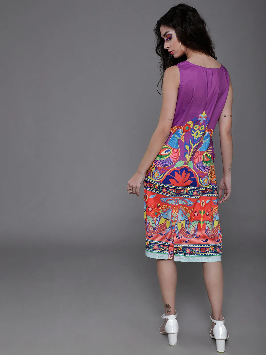 Purple Abstract Print Shift Dress