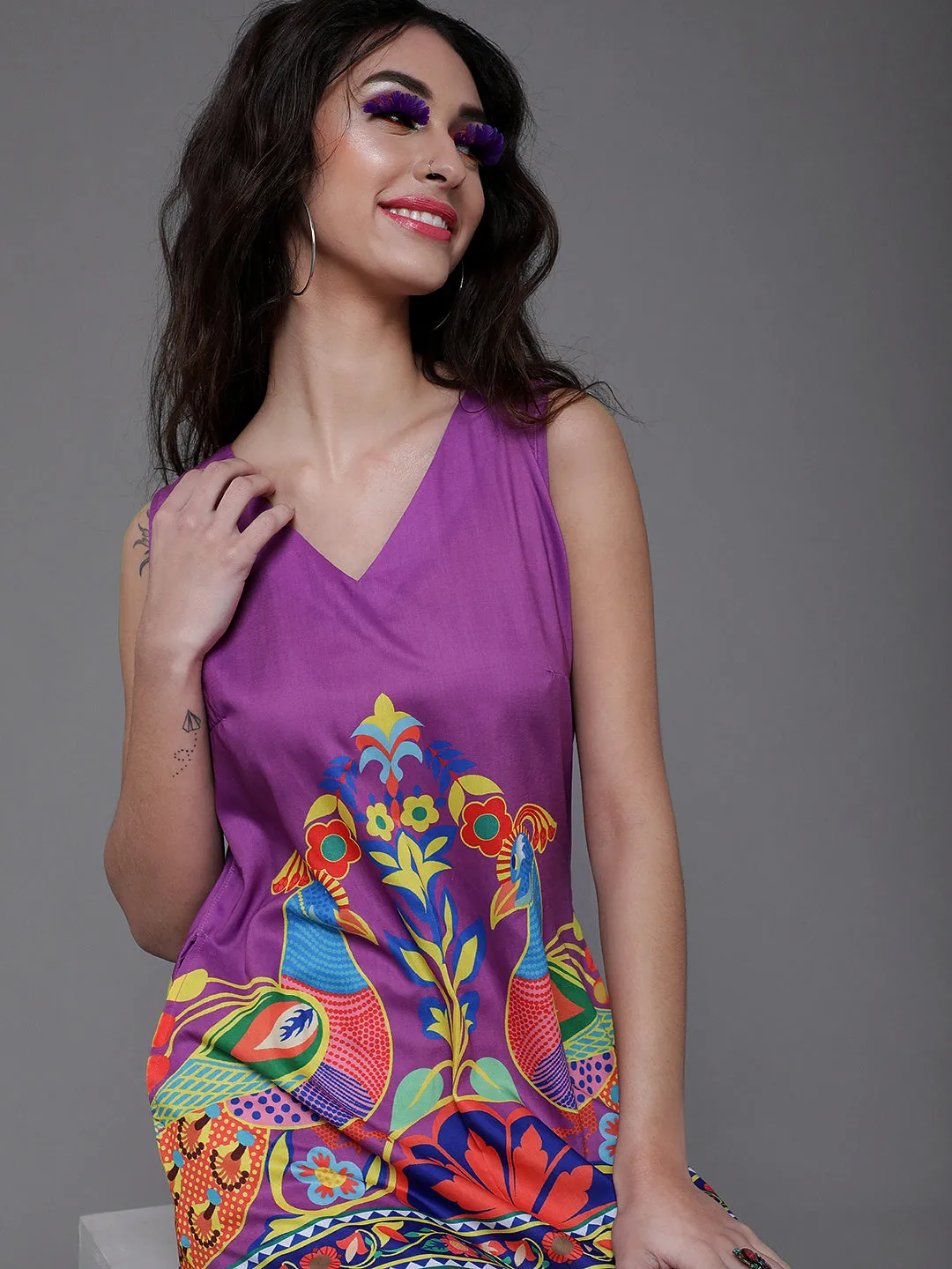Purple Abstract Print Shift Dress