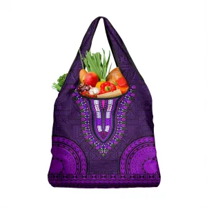 Purple Dashiki and Tapa Pattern Grocery Bag Africa-Polynesia Together Culture LT9
