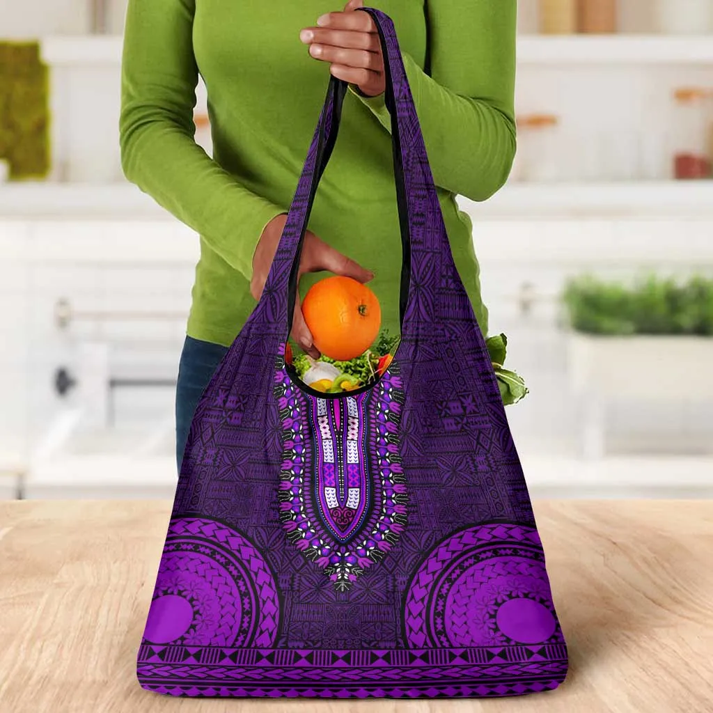 Purple Dashiki and Tapa Pattern Grocery Bag Africa-Polynesia Together Culture LT9