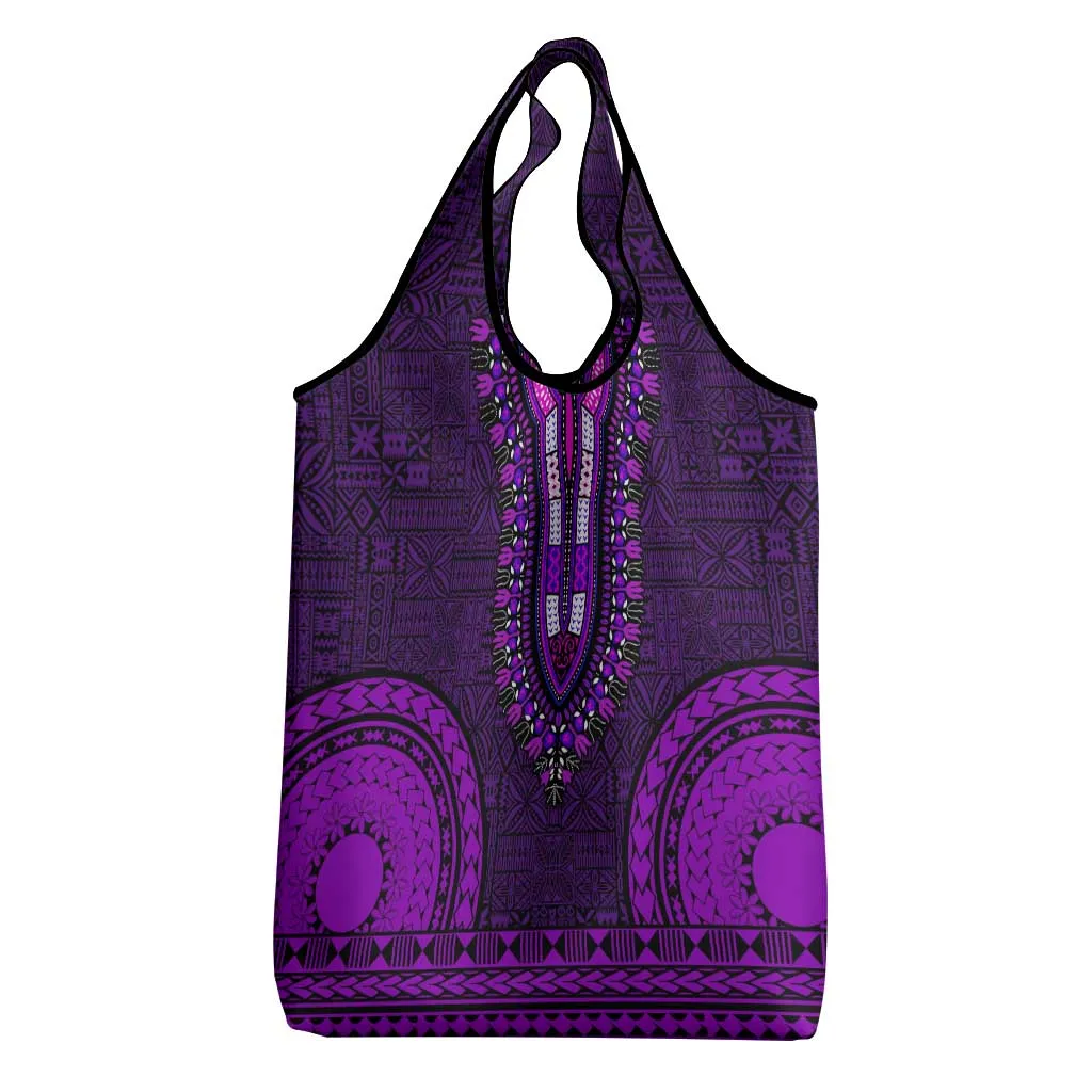 Purple Dashiki and Tapa Pattern Grocery Bag Africa-Polynesia Together Culture LT9
