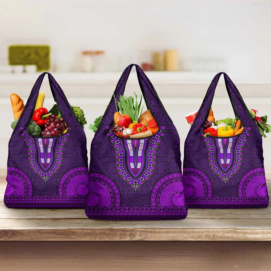 Purple Dashiki and Tapa Pattern Grocery Bag Africa-Polynesia Together Culture LT9