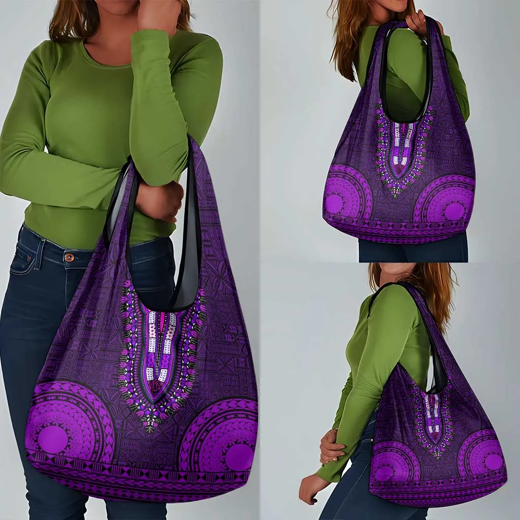 Purple Dashiki and Tapa Pattern Grocery Bag Africa-Polynesia Together Culture LT9