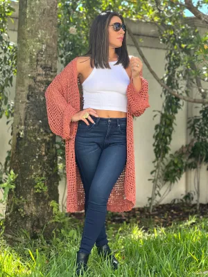 "Hanna" Open Crochet Belted Cardigan
