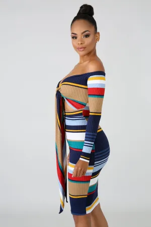"Tight Stripez" Hollow Out Dress - Blue Multi