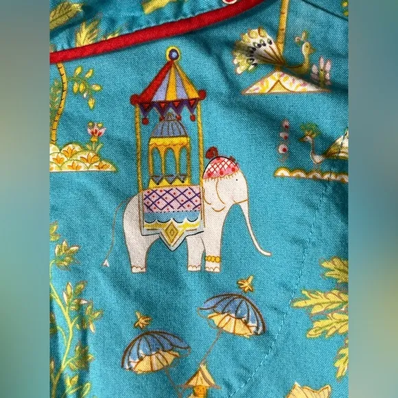 RARE The Cat’s Pajamas top bottom pants set S/M Asia elephant peacock te…