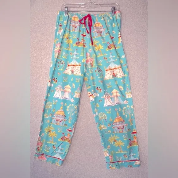 RARE The Cat’s Pajamas top bottom pants set S/M Asia elephant peacock te…