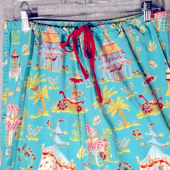 RARE The Cat’s Pajamas top bottom pants set S/M Asia elephant peacock te…