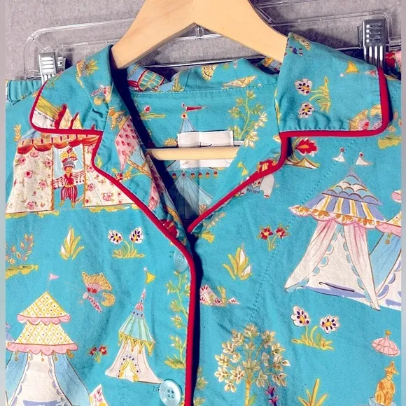 RARE The Cat’s Pajamas top bottom pants set S/M Asia elephant peacock te…