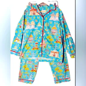 RARE The Cat’s Pajamas top bottom pants set S/M Asia elephant peacock te…