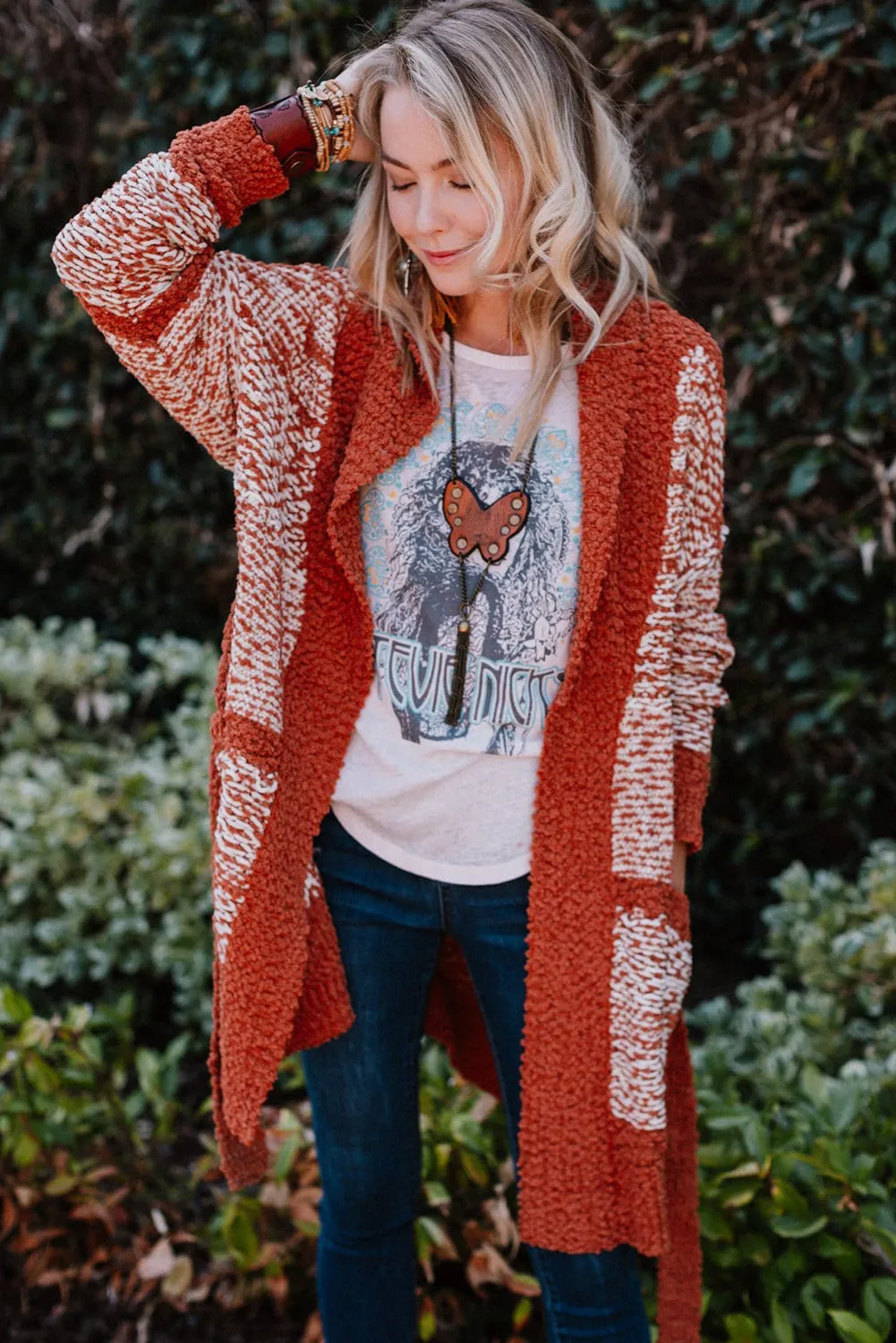 Red Contrast Trim Long Sleeve Belted Cardigan