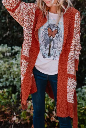 Red Contrast Trim Long Sleeve Belted Cardigan