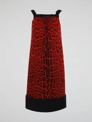 Red Leopard Print Shift Dress