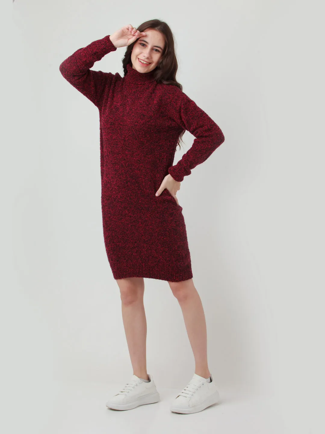 Red Solid Shift Sweater