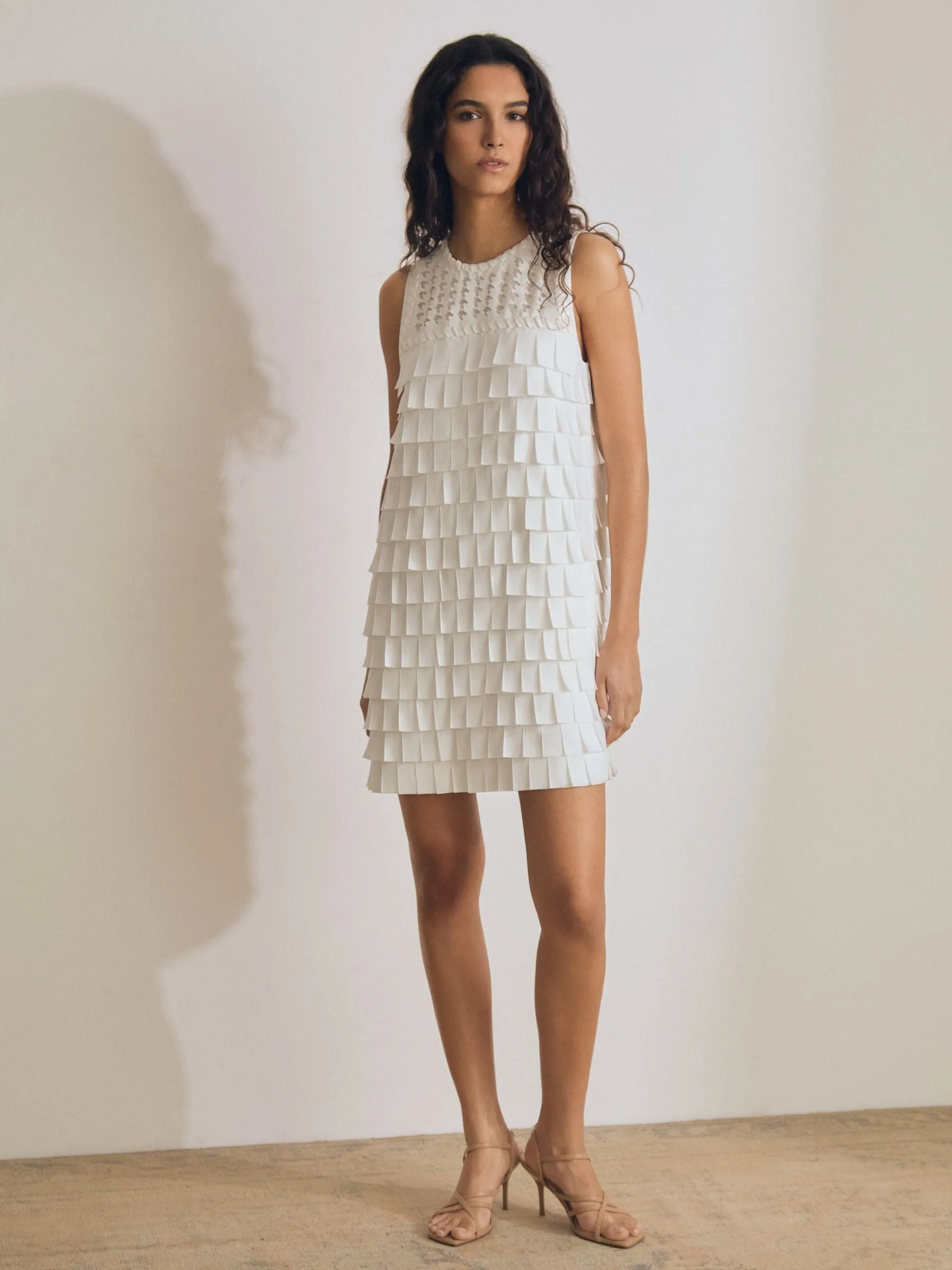 Reiss Atelier Layered Fringe Mini Dress in White