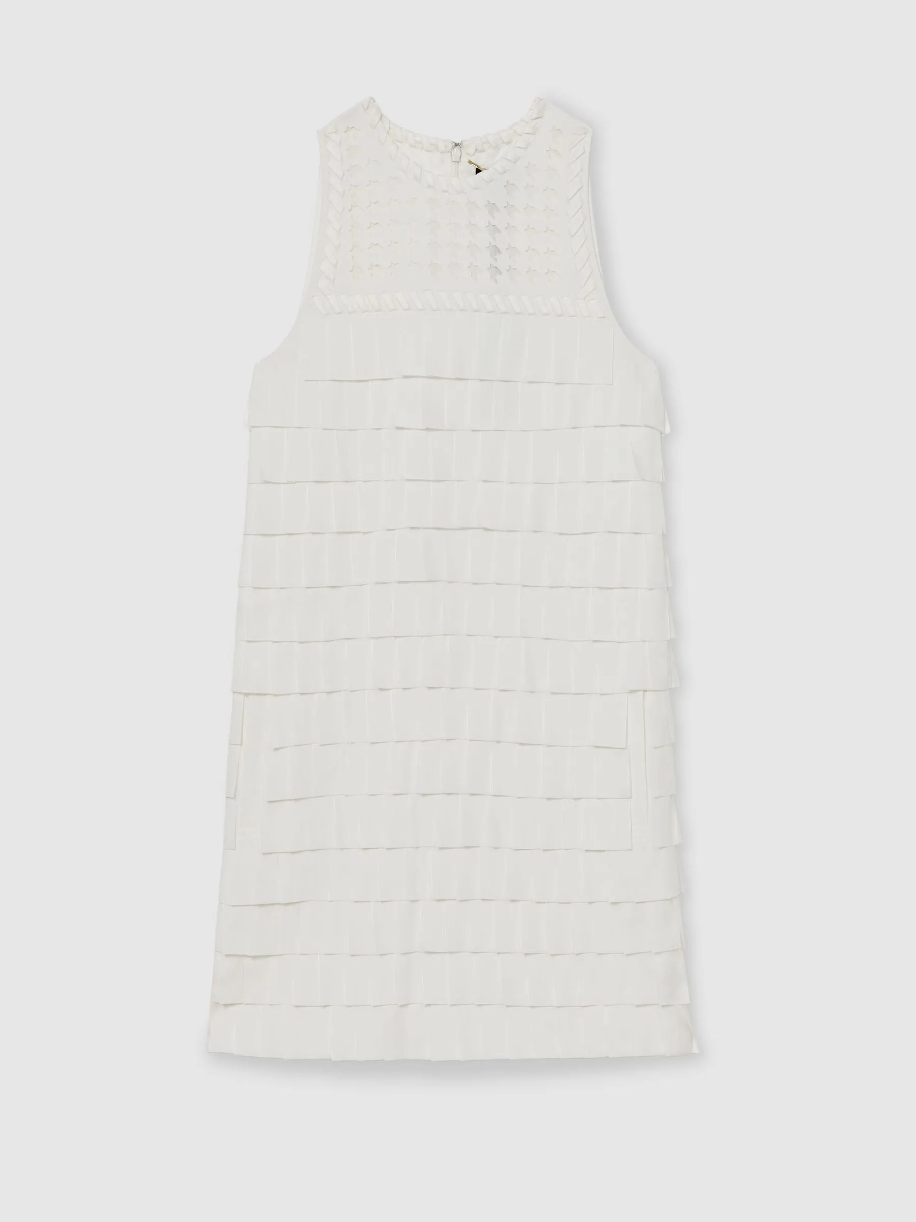 Reiss Atelier Layered Fringe Mini Dress in White