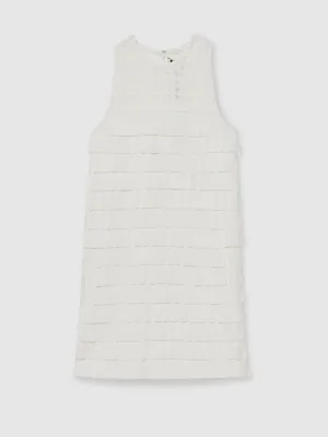 Reiss Atelier Layered Fringe Mini Dress in White