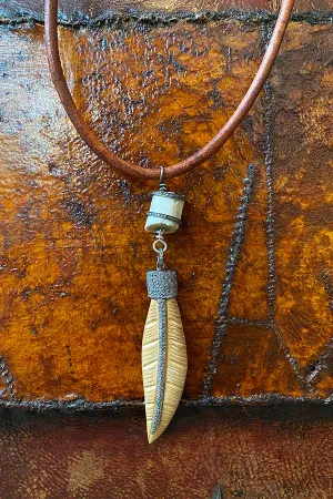 Remagine Designs Diamond Feather and Clasp Leather Necklace