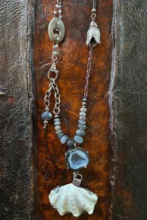 Remagine Designs Large Shell, Diamond & Stone Necklace