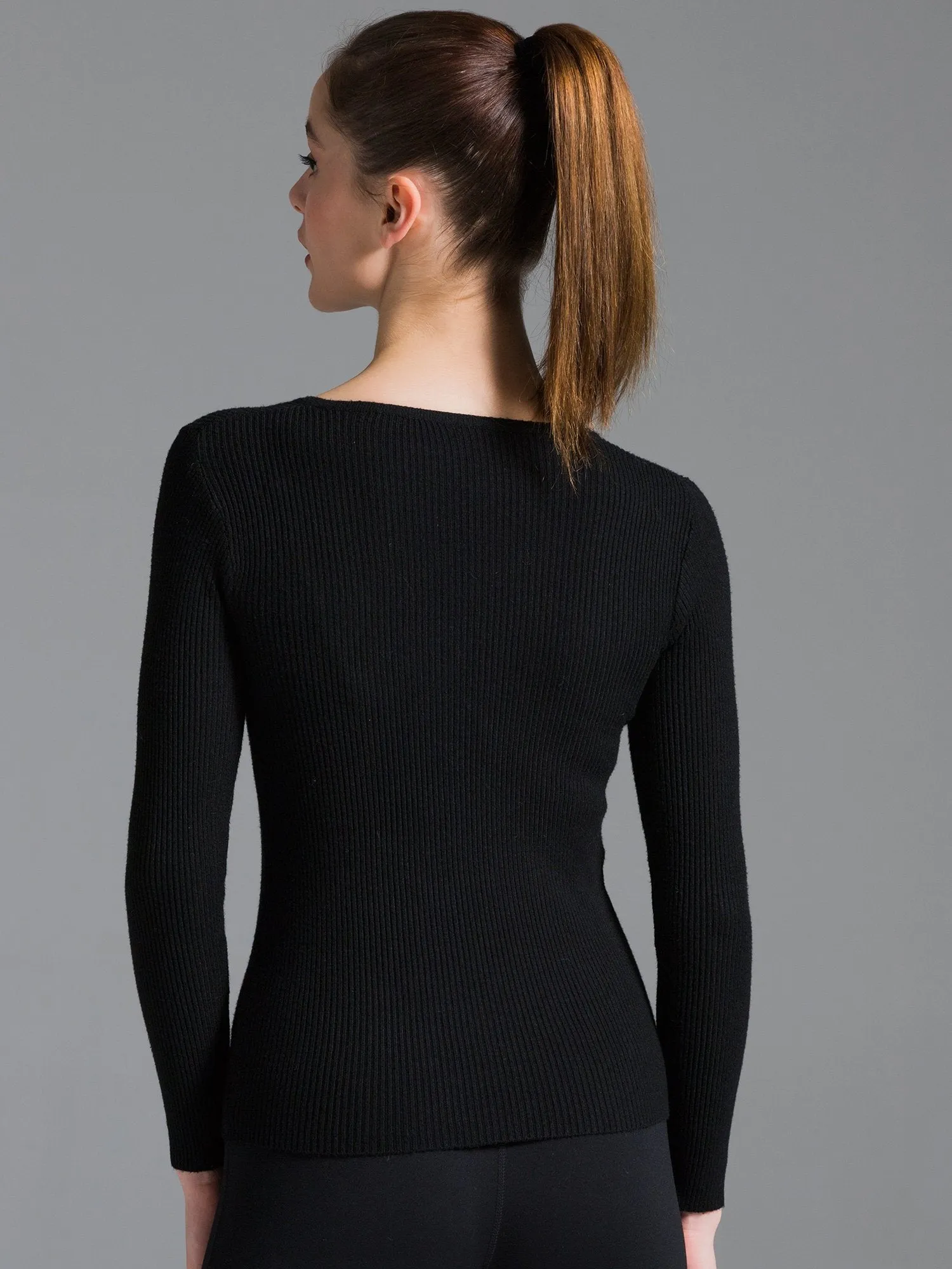 RIBBED HENLEY TEE, BLACK