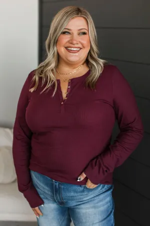 Rise To The Top Knit Henley Top- Burgundy