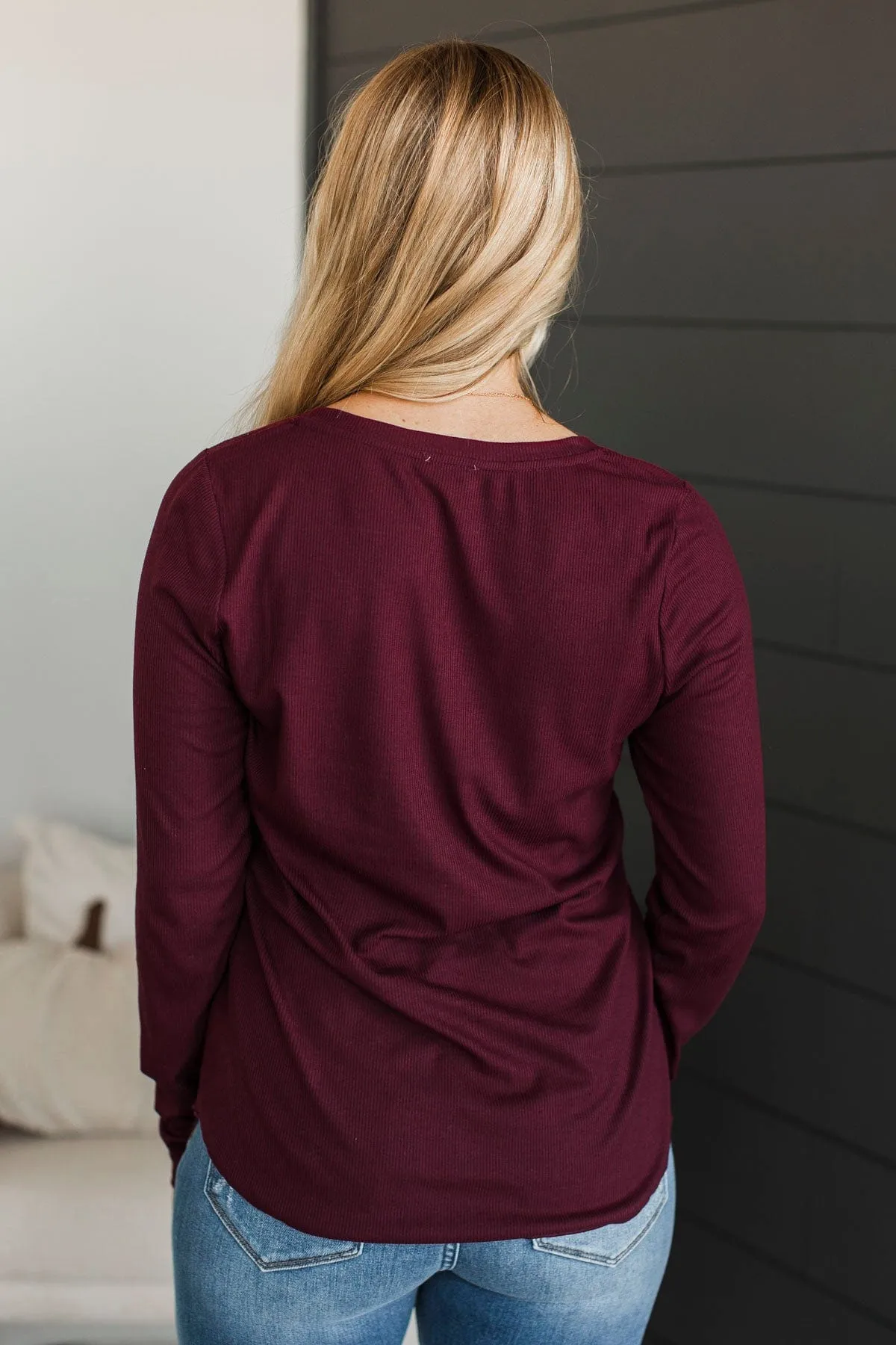 Rise To The Top Knit Henley Top- Burgundy
