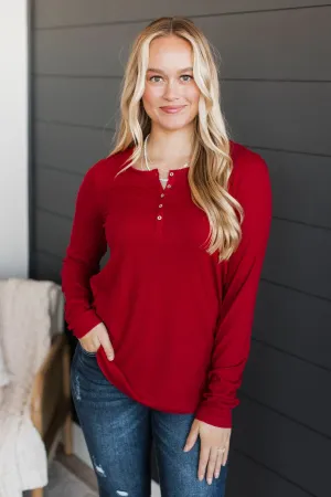 Rise To The Top Knit Henley Top- Red