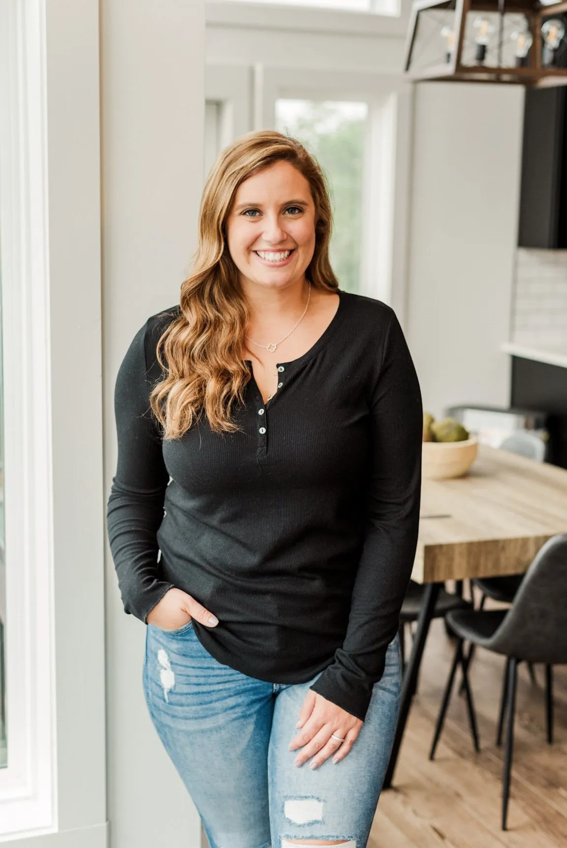 Rise To The Top Long Sleeve Henley Top- Black