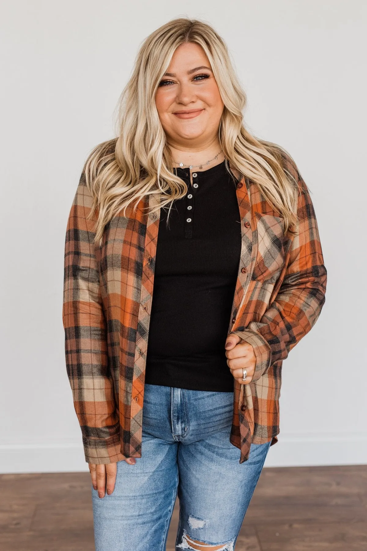 Rise To The Top Long Sleeve Henley Top- Black