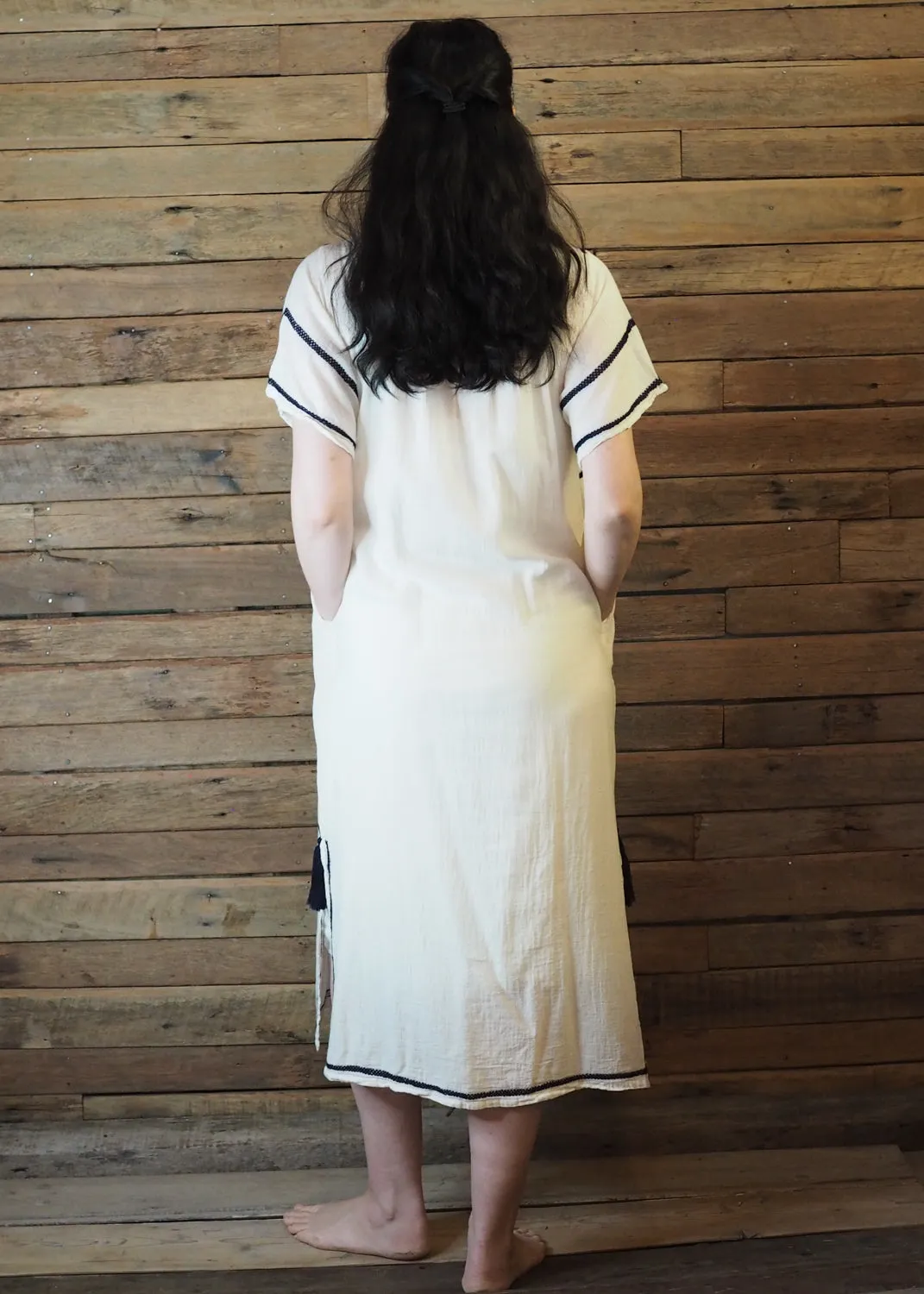 Romina Maxi Dress in Cream and Navy Blue
