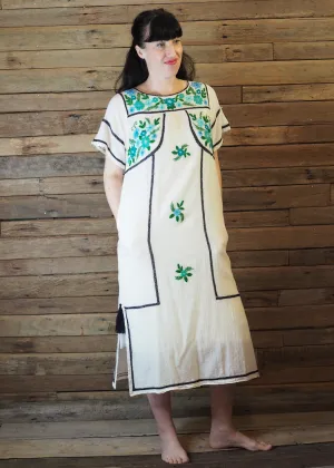 Romina Maxi Dress in Cream and Navy Blue