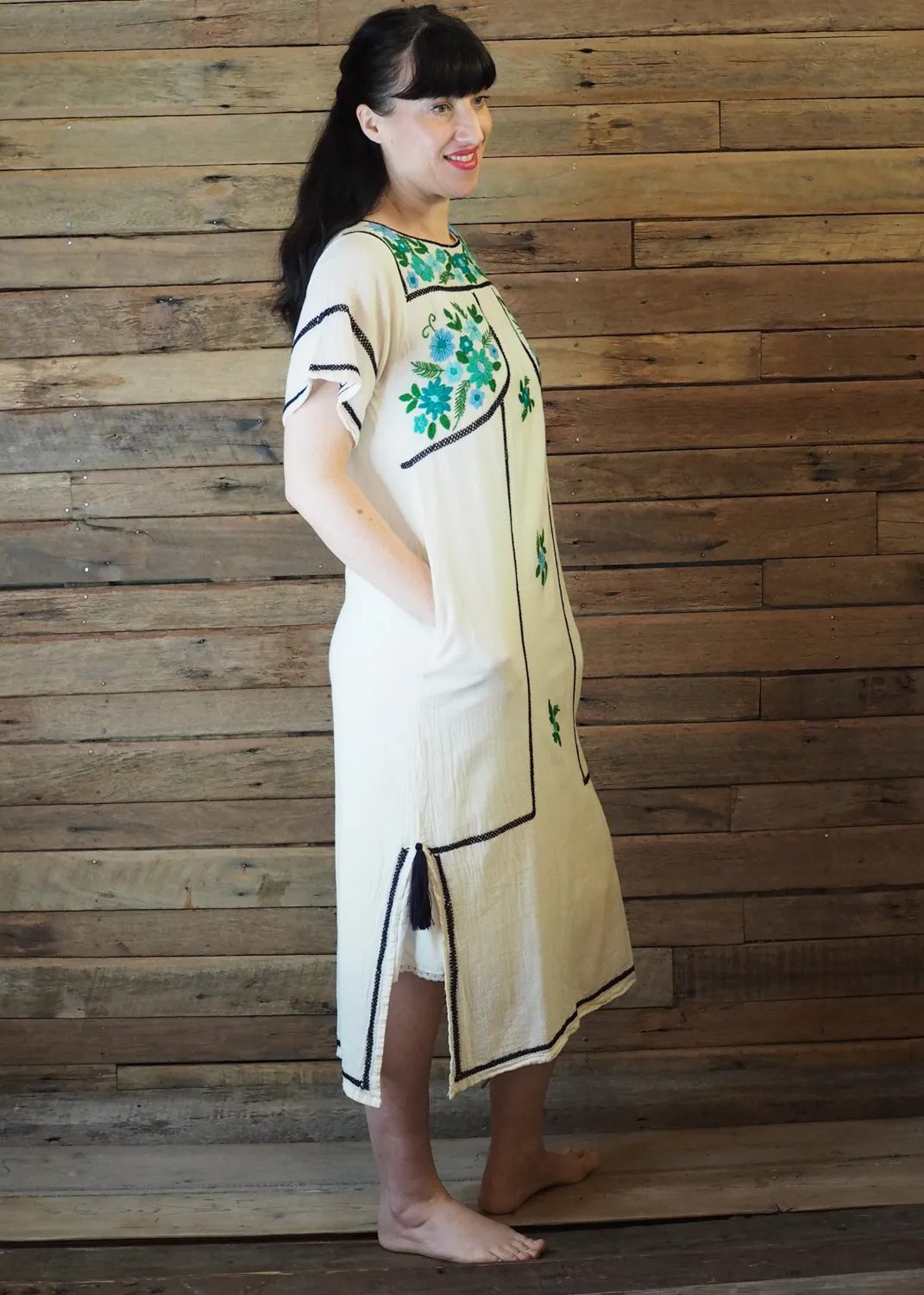 Romina Maxi Dress in Cream and Navy Blue