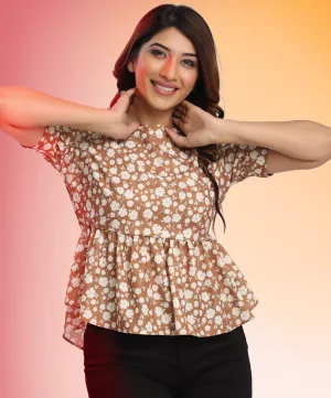 Round Neck Puffed Sleeve Peplum Top