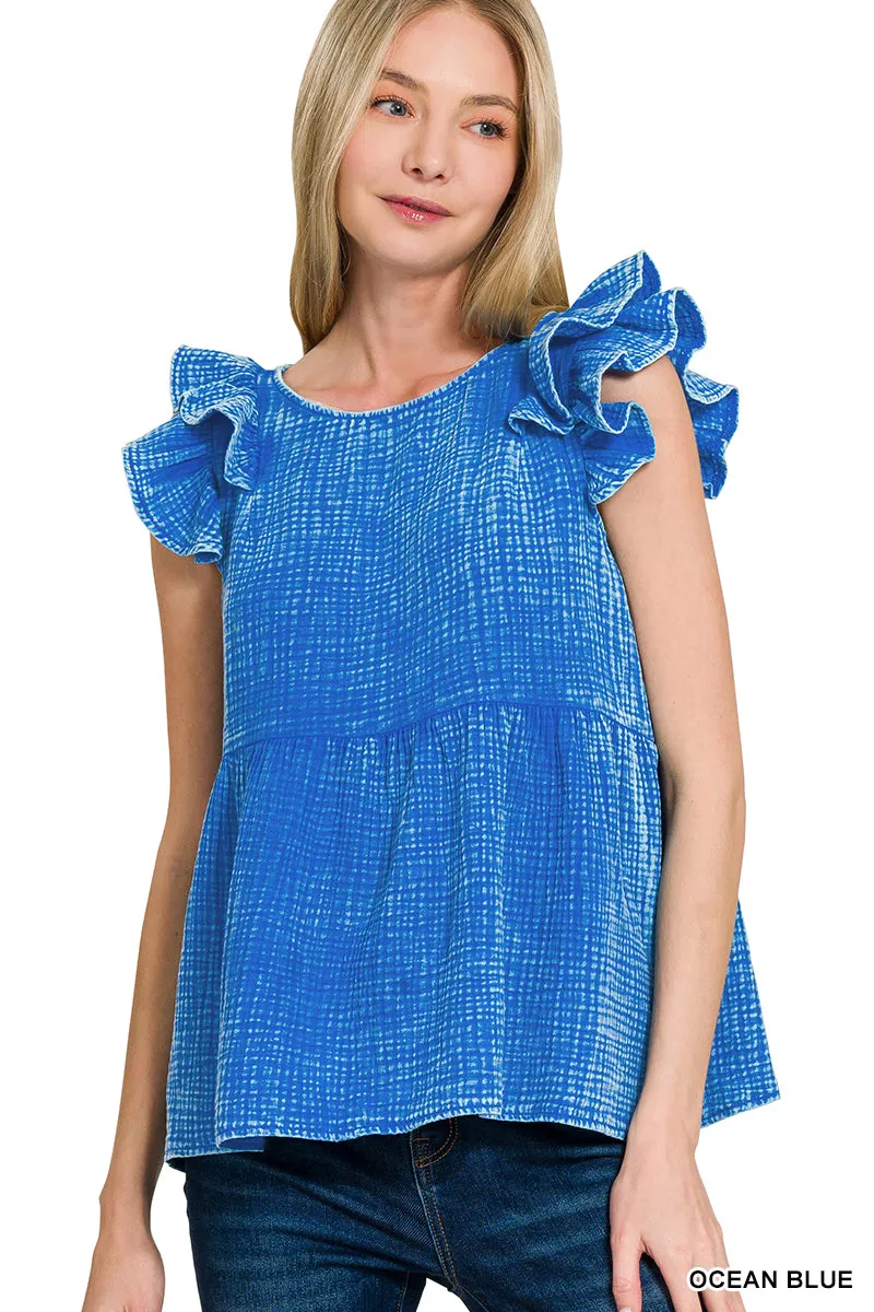 Ruffle Sleeve Peplum Top
