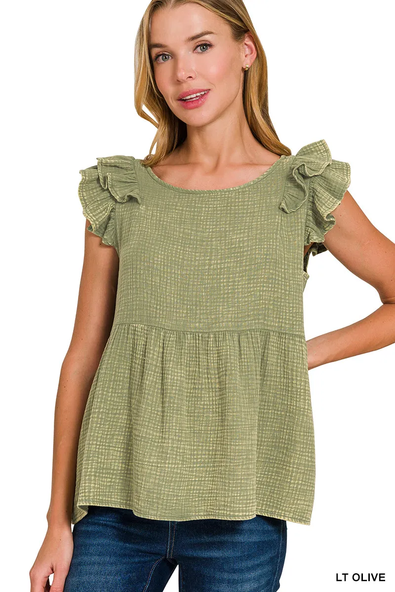 Ruffle Sleeve Peplum Top